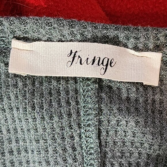 Fringe Studios Green Cotton Poly LS Deep Side Slit High Low Waffle Knit Top Sz M - Picture 13 of 16